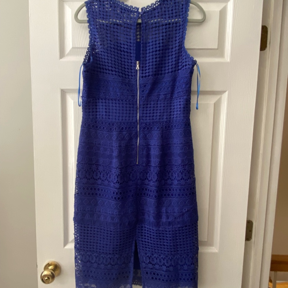 ABS Allen Schwartz Blue Lace Sheath Midi Dress Sleeveless - Picture 4 of 7